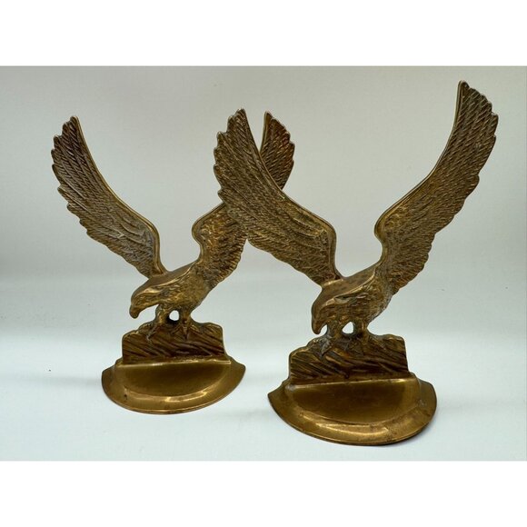 Vintage Brass Eagle in Flight Solid Brass Bookends Set Of 2 - Picture 1 of 6